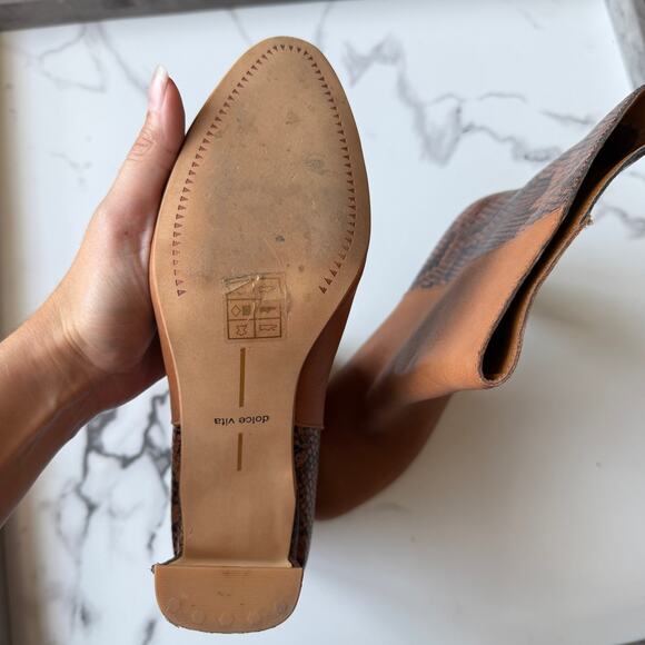 Dolce Vita Chase Cognac Multi Leather Snake Mid Calf Boots Size 9 - Picture 9 of 10